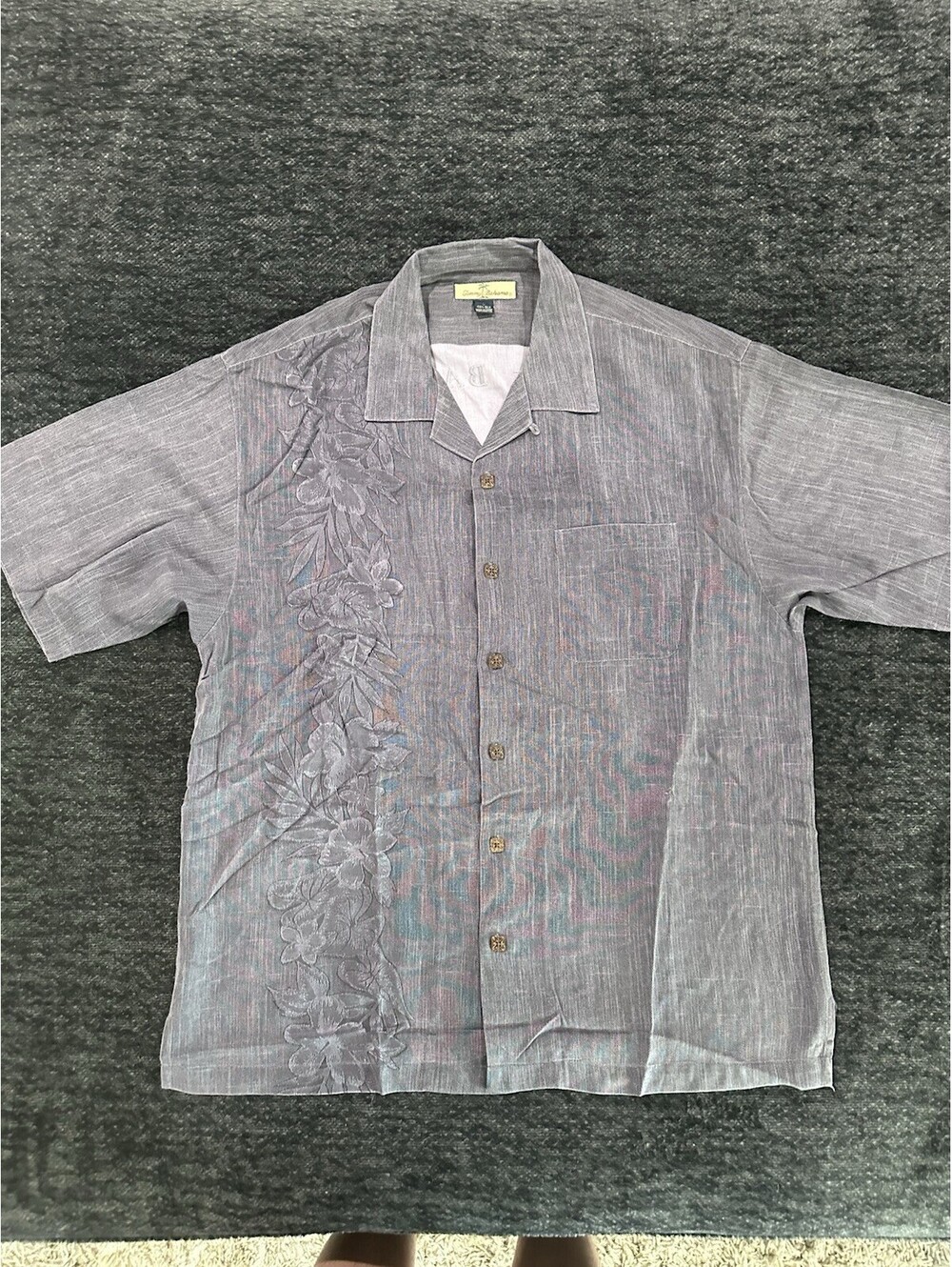 Tommy Bahama Relax Men’s Large 100% Silk Camp Shirt Hula Girl Back Graphic